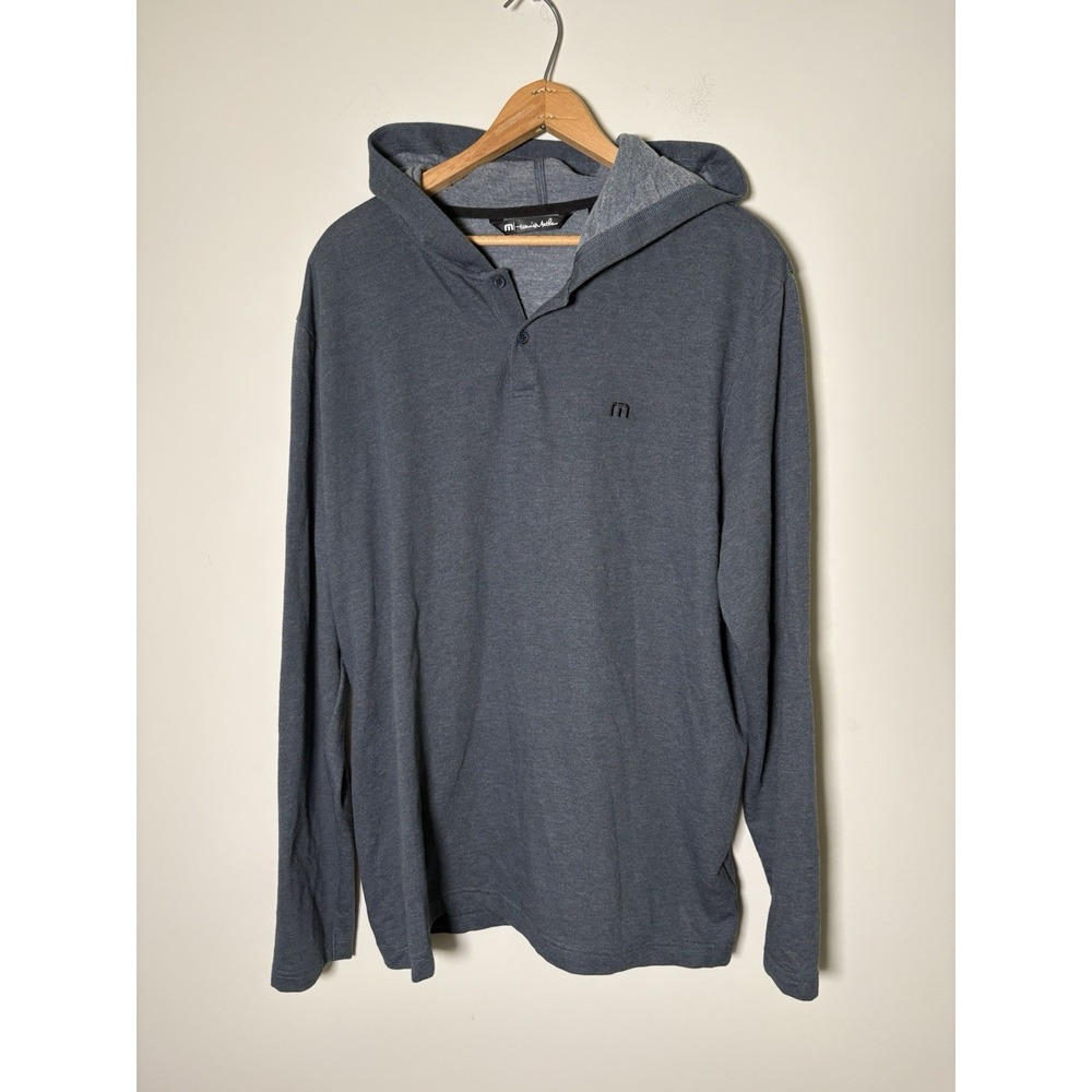 Travis Mathew Hooded Henley Long Sleeve Shirt Men XL Gray Pullover Golf